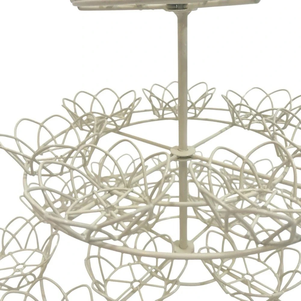 Vtg Wire Cup Cake Stand 3 Tier White 24 Cupcakes Flower Cottage Grannycore Party
